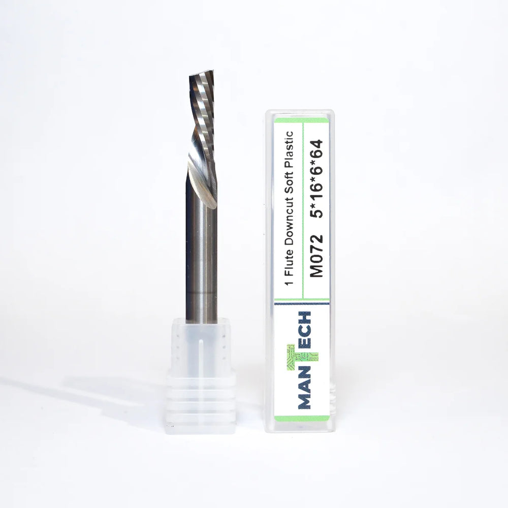 Single Flute - Solid Carbide Downcut Spiral O Flute (Soft Plastics) CNC Router Tool Cutter Bit